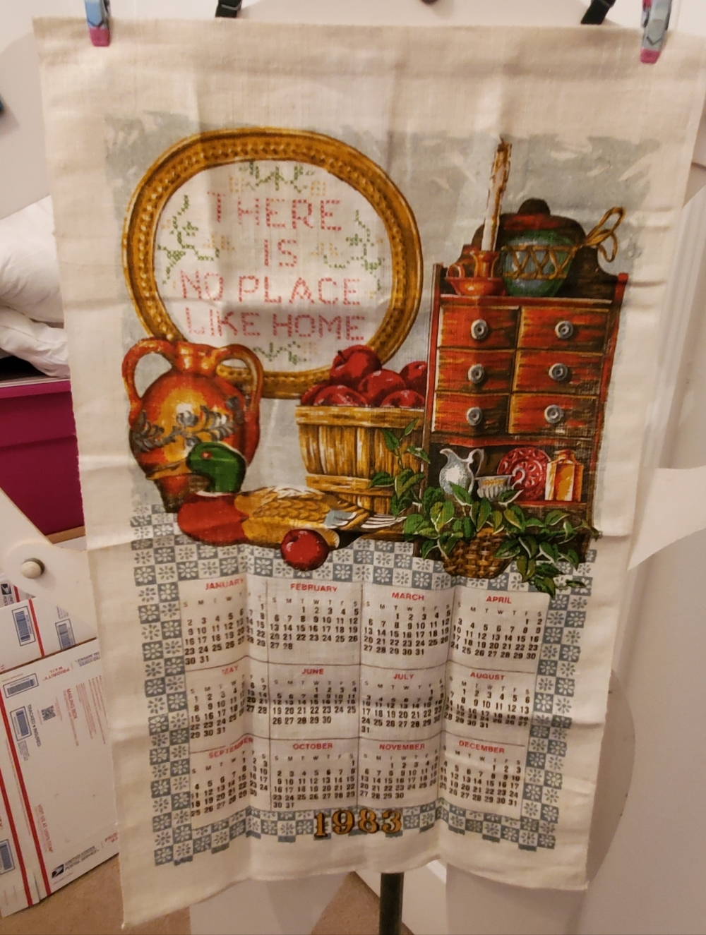 Vintage 1983 Linen Calendar Kitchen Tea Towel Dish Towel No Place Like Home 80s